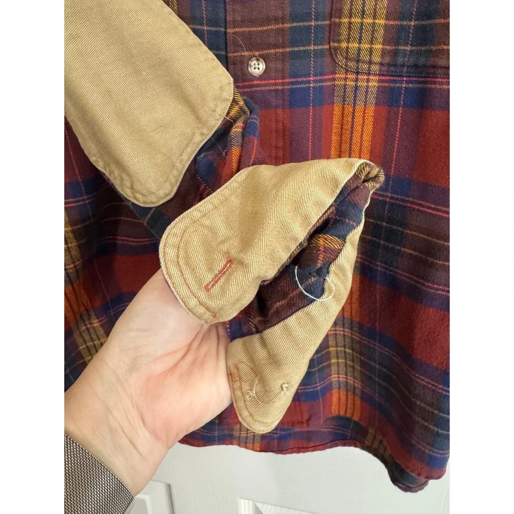 Willis & Geiger‎ Flannel Shirt Mens Medium Plaid Elbow Patch Outdoor Heritage